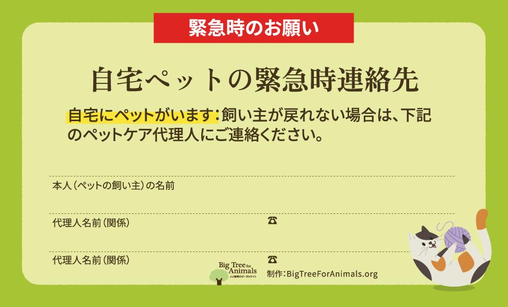 ペットの意思表示カード（片面・猫）