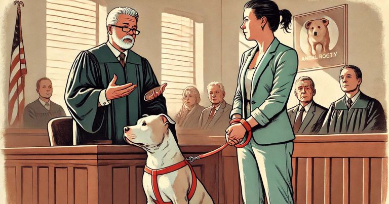 法廷に立つ犬